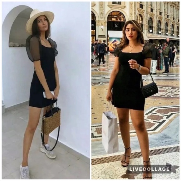 Zara Dresses & Skirts - Zara mesh puff sleeve dress